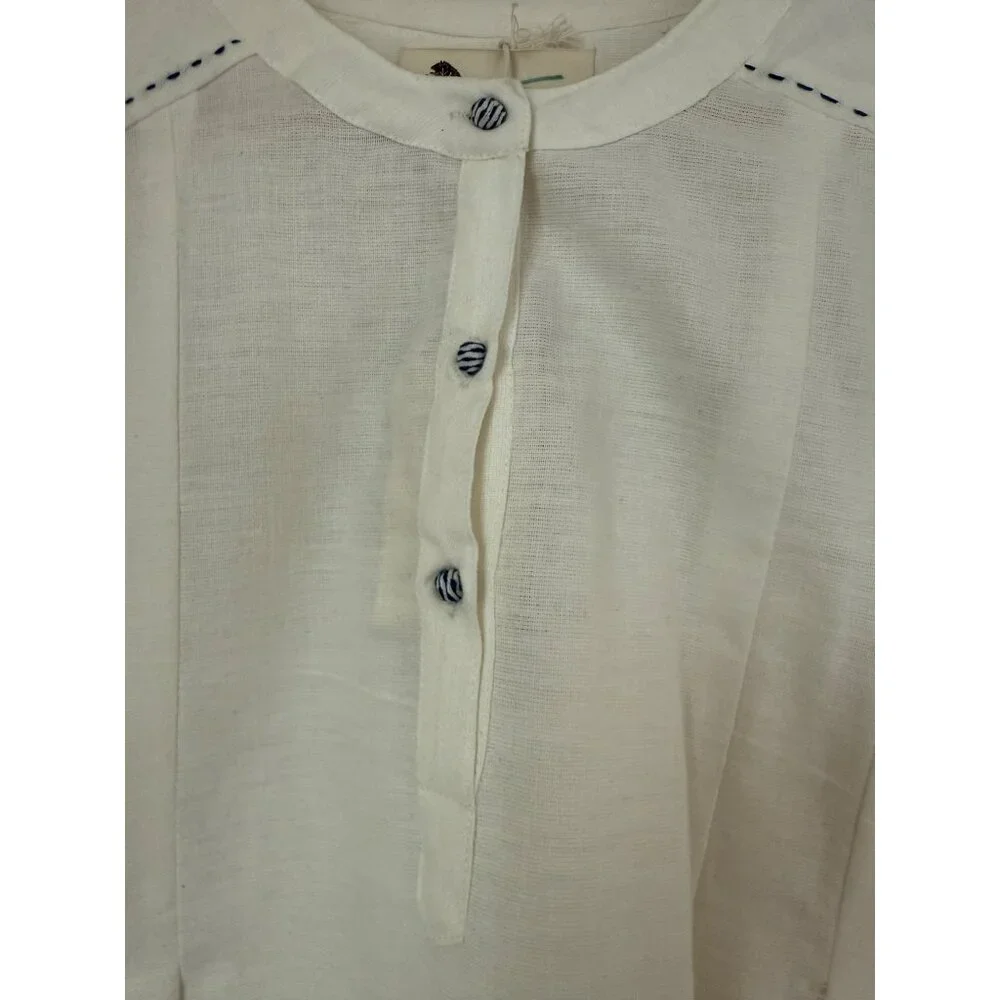 New KOPAL Anthropologie White Tunic Dress w/ Multicolor Stripes 3/4 Sleeves Sz S - Picture 3 of 10